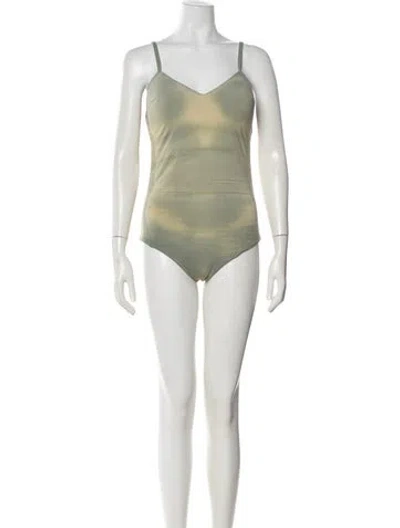 Pre-owned La Perla Printed V-neck Bodysuit In Green