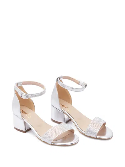 La Perla Kids' Rhinestone-embellished Heeled Sandals In Silver