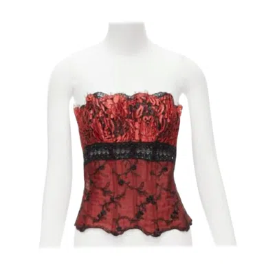 Pre-owned La Perla Ritmo Di Perla  Vintage Red Black Beaded Lace Corset Bustier Top It46 Xl