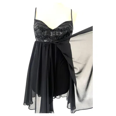 Pre-owned La Perla Ritmo Di Perla Vintage Black Cocktail Dress With Chiffon Overlay Sequin Beads