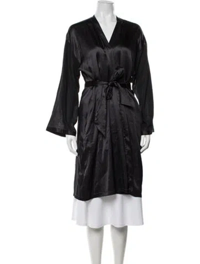 Pre-owned La Perla Satin Lace Trim Embellishment Robe In Black