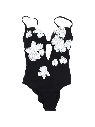 La Perla Sea Floral-embellished Swimsuit In Black