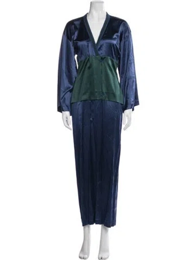 Pre-owned La Perla Silk Colorblock Pattern Robe In Blue