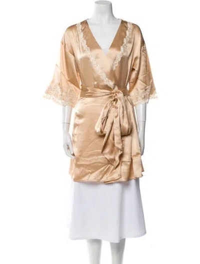 Pre-owned La Perla Silk Crochet Trim Nightgown In Neutral