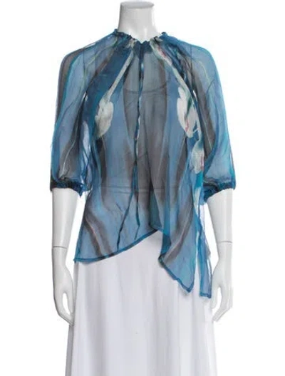 Pre-owned La Perla Silk Floral Print Blouse In Blue