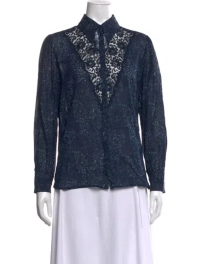 Pre-owned La Perla Silk Floral Print Blouse In Blue