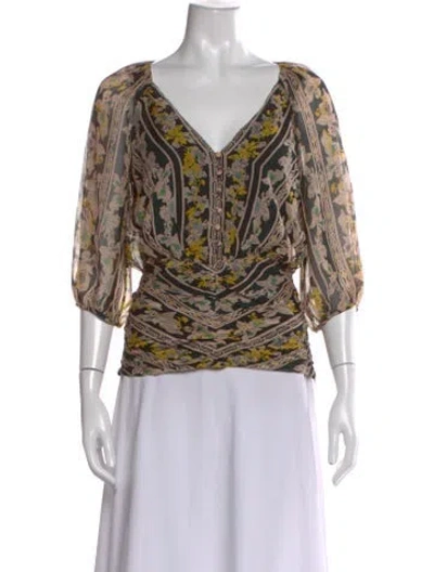 Pre-owned La Perla Silk Floral Print Blouse In Brown