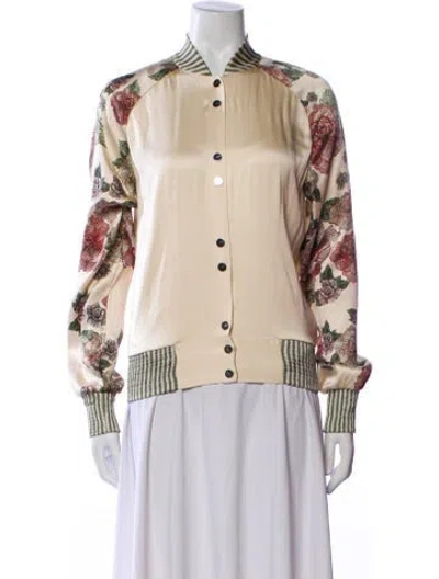 Pre-owned La Perla Silk Floral Print Bomber Jacket In Neutral