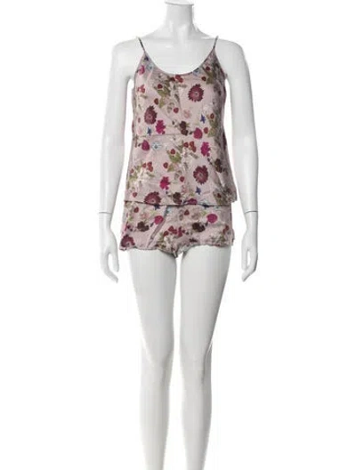 Pre-owned La Perla Silk Floral Print Short Set In Neutral