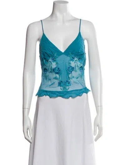 Pre-owned La Perla Silk Floral Print Top In Blue
