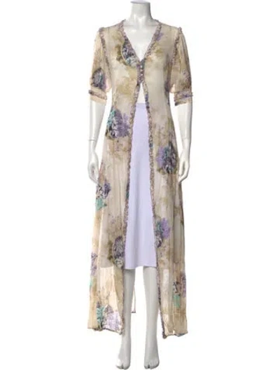 Pre-owned La Perla Silk Floral Print Top In Neutrals
