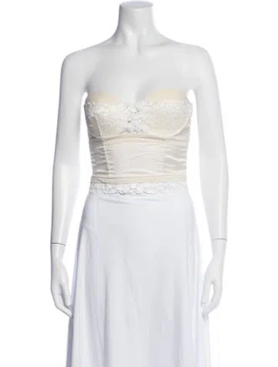 Pre-owned La Perla Silk Halterneck Crop Top In Neutrals/white