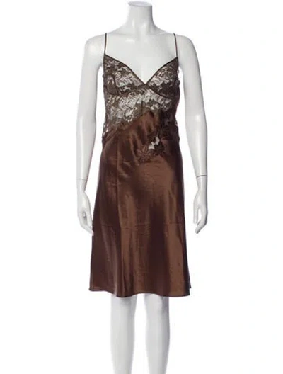 Pre-owned La Perla Silk Knee-length Dress In Brown