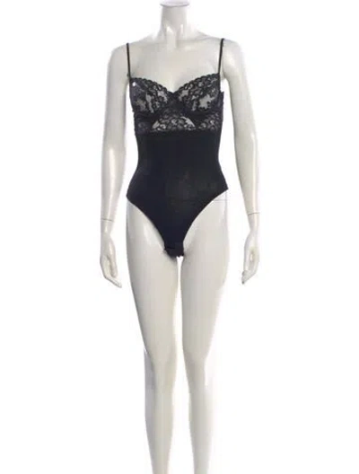 Pre-owned La Perla Silk Lace Pattern Bodysuit W/ Tags In Black