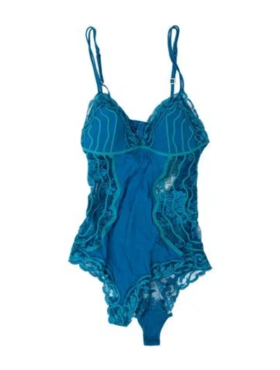 Pre-owned La Perla Silk Lace Pattern Bodysuit W/ Tags In Blue