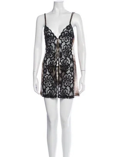 Pre-owned La Perla Silk Lace Pattern Nightgown In Black