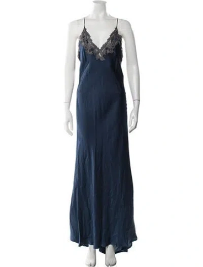 Pre-owned La Perla Silk Lace Pattern Nightgown In Blue