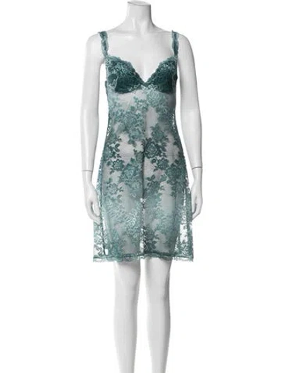 Pre-owned La Perla Silk Lace Pattern Nightgown In Blue