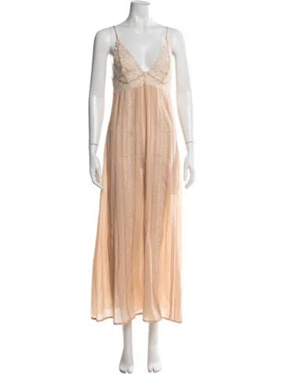 Pre-owned La Perla Silk Lace Pattern Nightgown In Brown