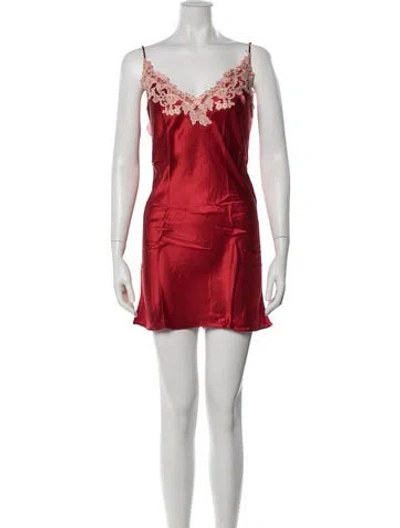 Pre-owned La Perla Silk Lace Pattern Nightgown W/ Tags In Red