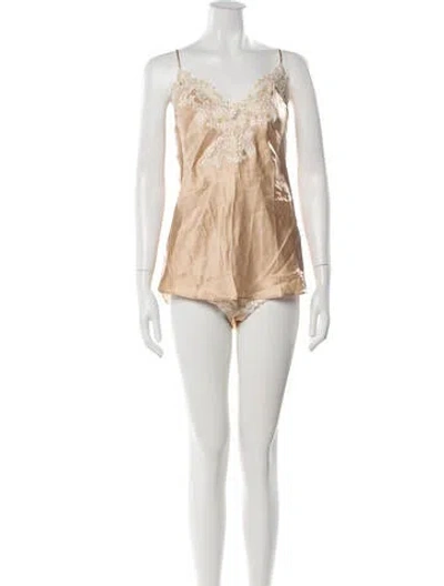 Pre-owned La Perla Silk Lace Pattern Pajamas In Neutrals