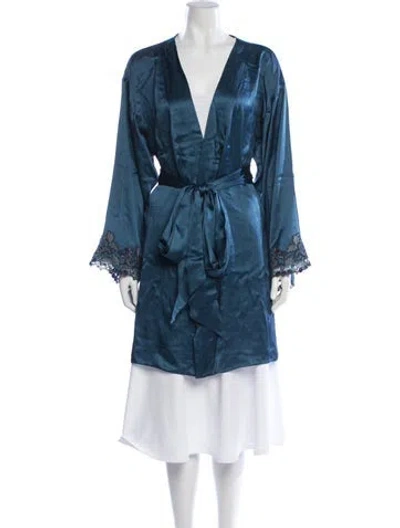 Pre-owned La Perla Silk Lace Pattern Robe In Blue