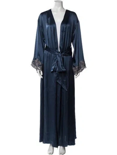 Pre-owned La Perla Silk Lace Pattern Robe In Blue