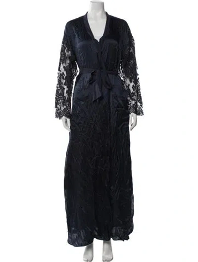 Pre-owned La Perla Silk Lace Pattern Robe In Blue