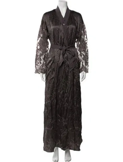 Pre-owned La Perla Silk Lace Pattern Robe W/ Tags In Brown