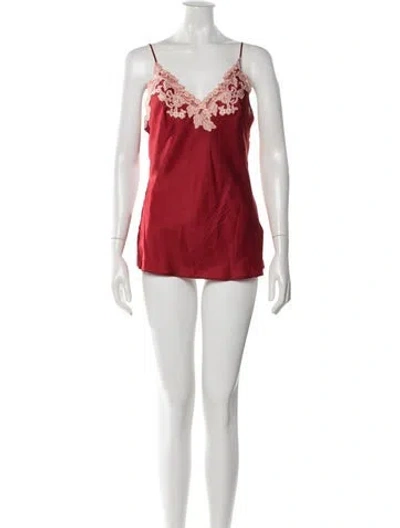 Pre-owned La Perla Silk Lace Pattern Top In Red