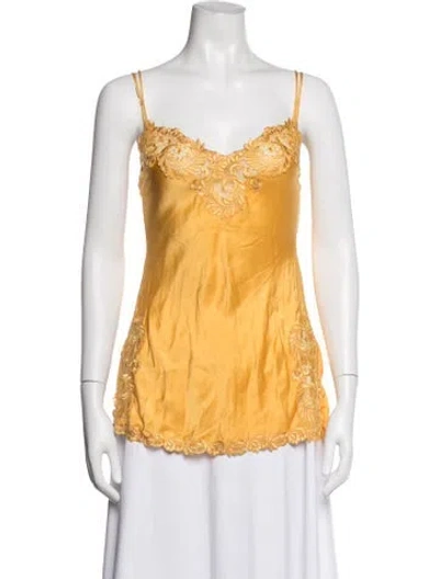 Pre-owned La Perla Silk Lace Pattern Top In Yellow