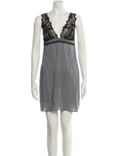 Pre-owned La Perla Silk Lace Trim Embellishment Nightgown In Gray