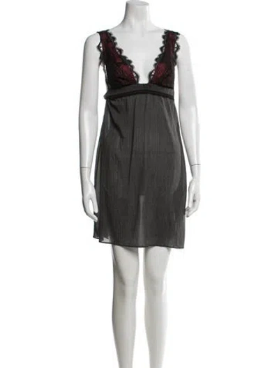 Pre-owned La Perla Silk Lace Trim Embellishment Nightgown In Gray