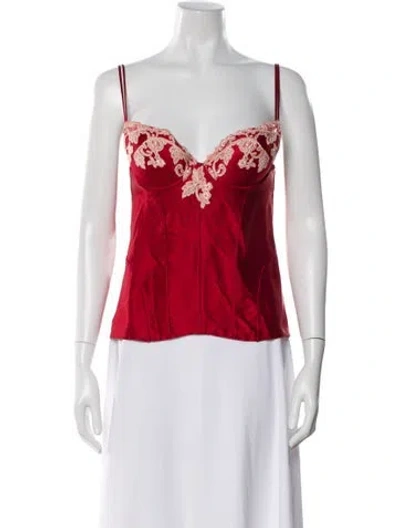 Pre-owned La Perla Silk Lace Trim Embellishment Nightgown In Red