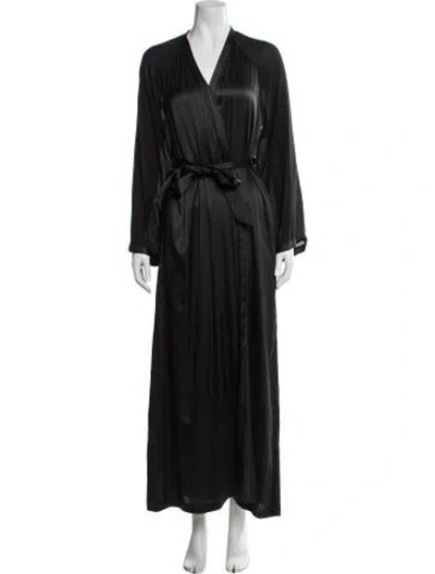 Pre-owned La Perla Silk Lace Trim Embellishment Robe In Black