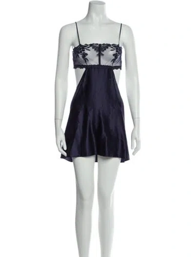 Pre-owned La Perla Silk Lace Trim Embellishment Robe In Blue