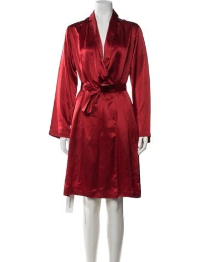 Pre-owned La Perla Silk Lace Trim Embellishment Robe In Red