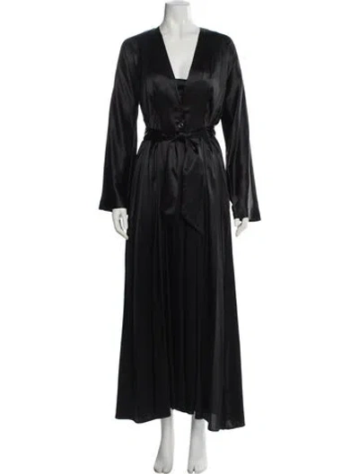 Pre-owned La Perla Silk Lace Trim Embellishment Robe W/ Tags In Black