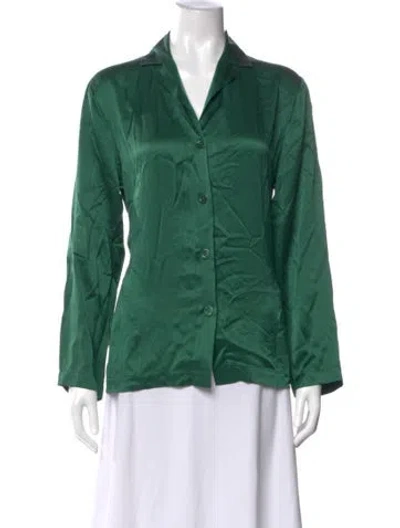 Pre-owned La Perla Silk Long Sleeve Blouse In Green