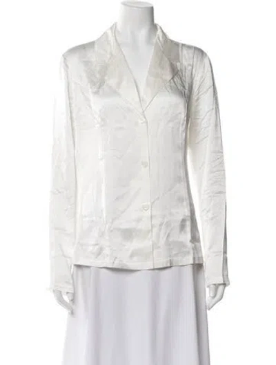 Pre-owned La Perla Silk Long Sleeve Blouse In White