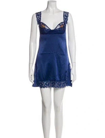 Pre-owned La Perla Silk Mesh Accents Nightgown In Blue
