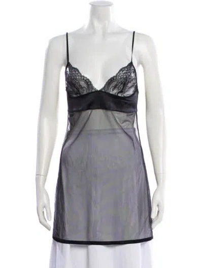 Pre-owned La Perla Silk Mesh Accents Nightgown In Gray