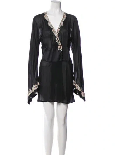 Pre-owned La Perla Silk Mesh Accents Robe In Gray