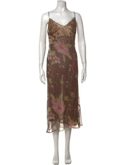 Pre-owned La Perla Silk Midi Length Dress In Brown