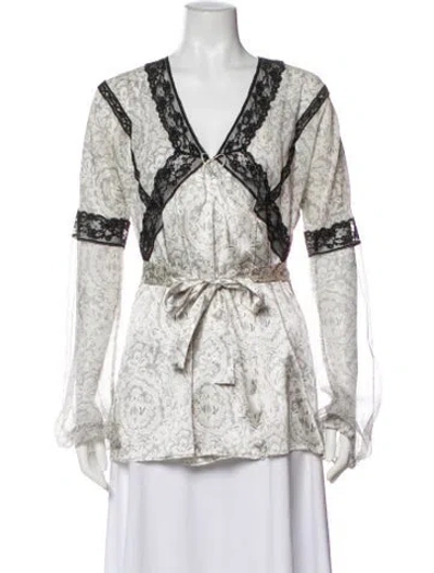 Pre-owned La Perla Silk Patterned Blouse In White