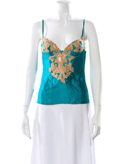 Pre-owned La Perla Silk Patterned Top In Blue