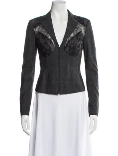 Pre-owned La Perla Silk Plaid Print Jacket In Gray