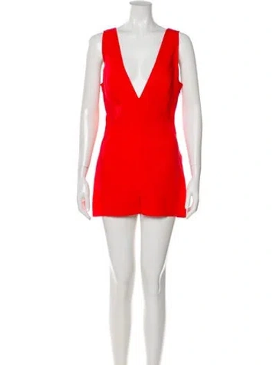 Pre-owned La Perla Silk Plunge Neckline Romper In Red