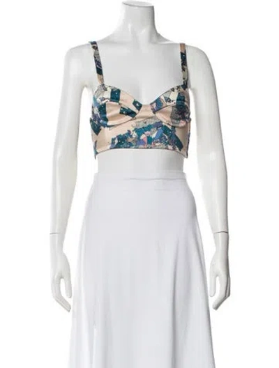Pre-owned La Perla Silk Printed Crop Top In Blue