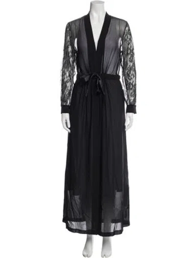 Pre-owned La Perla Silk Ruffle Embellishment Robe In Black